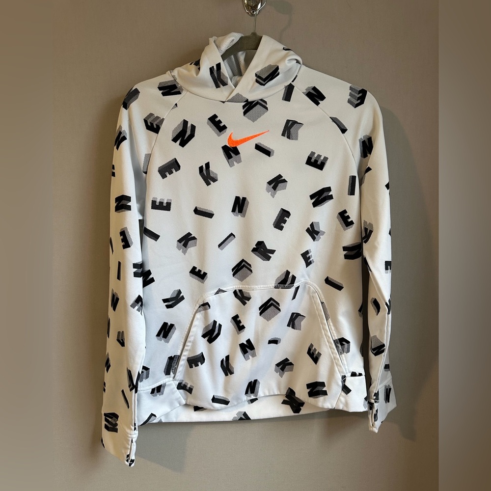 Nike Kids' White and Black Printed Hoodie. Size XL